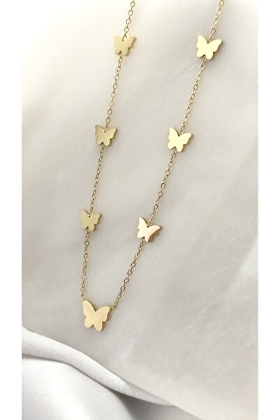 DİAVENTA TAKI VE AKSESUAR 316L Steel Butterfly Chain Model Gold Steel Non-Tar...