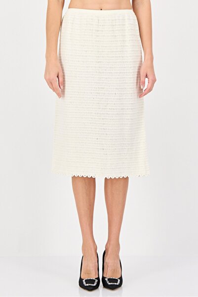 Lime Women Textured Midi Skirt, Cream