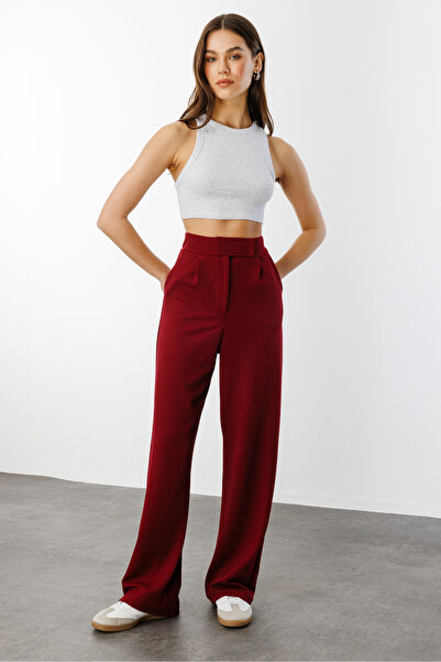 LUSHİGO Lussi Women's Lycra Cirt Closure Open Palazzo Pants Burgundy