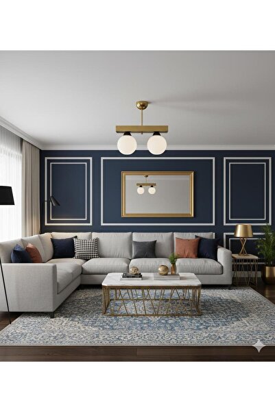 BİAVİZE 2'Lİ BEYAZ TOP CAMLI GOLD KROMLU MODERN AVİZE