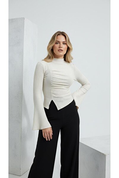 peri tower New Season Women F Corded Fabric B Ruched Detail Blouse 0064