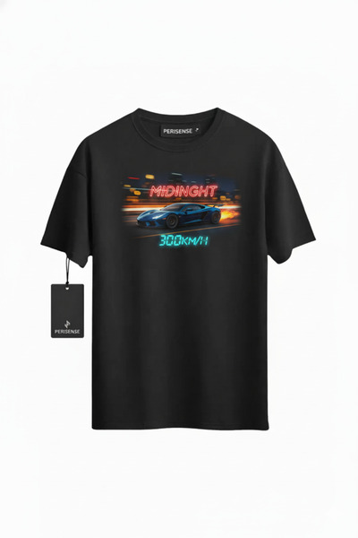 PERISENSE تي شيرت للجنسين من MIDNIGHT RUNNER مطبوع مصنوع من القطن الممشط الفا...