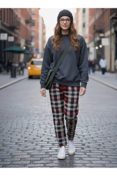 HAVVA HOME Erkek Kadın (Unisex) Ekose Desenli Kareli Polar Pantolon Çift Komb...