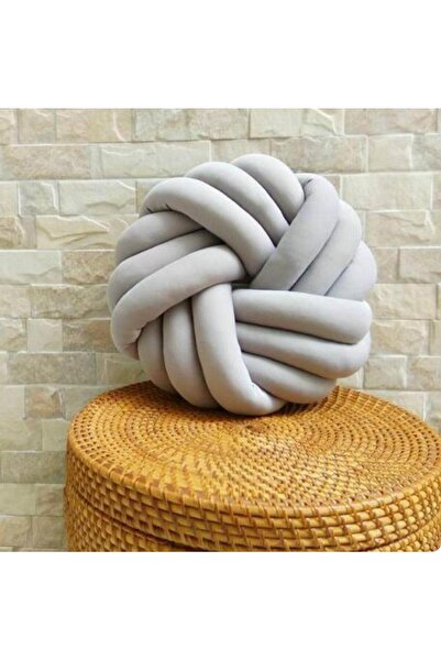ÖrgüYastik Decorative Knot Knitting'Light Gray''Clover Pillow'