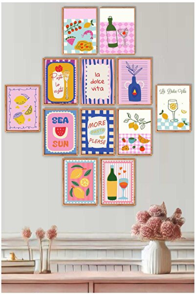 UNT Italian Themed Kitchen Wall Frame Look 12-Piece Painting Set La Dolce Vit...