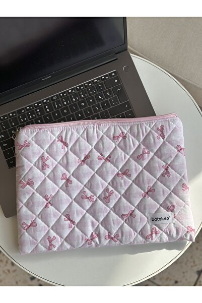 Batekso Pembe Pötikare Kurdele Desenli Laptop - Tablet Çantası 13-14 Inç