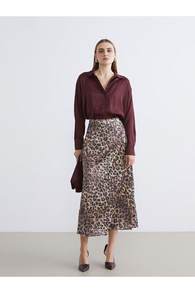 LC Waikiki Brown Leopard Print Satin Skirt from Guliis Store