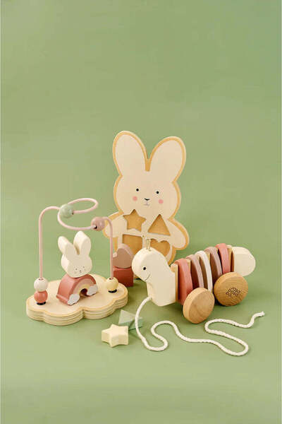 JaBaDaBaDo Bunny Gift Set - Wooden Puzzle, Pull Toy and Maze (Jabadabado)
