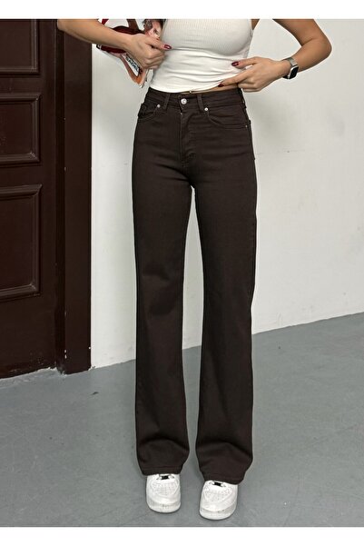 Swet Shop Jeans Women's Brown High Waist Stretch Fabric Wide Leg Palazzo Jean