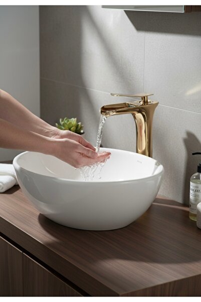 İSAOĞLU YAPI Gold Bowl Sink Faucet High Model Bowl Compatible Waterfall Flow ...