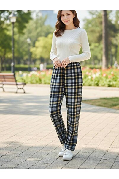 HAVVA HOME Erkek Kadın (Unisex) Ekose Desenli Kareli Polar Pantolon Çift Komb...