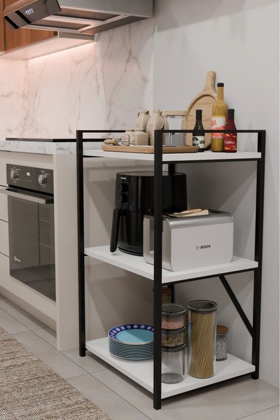 steel desing Katlı Metal Mutfak Organizer Raf,Airfryer,Kahve Köşesi Standı, M...