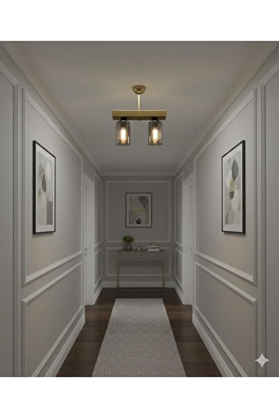 BİAVİZE 2'Lİ FÜME DİKEY CAMLI GOLD KROMLU MODERN AVİZE