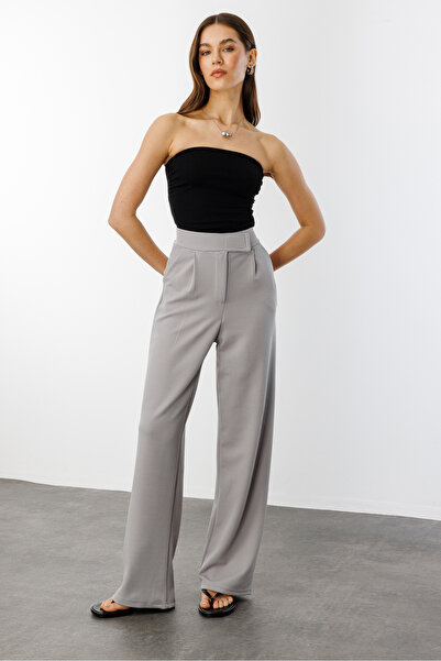LUSHİGO Lussi Women's Lycra Zipper Closure Open Palazzo Pants Gray