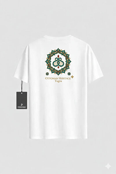 PERISENSE تي شيرت للجنسين OTTOMAN HERITAGE مطبوع من القطن الممشط الفاخر قصة ف...
