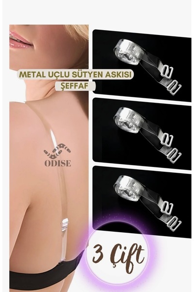 SATTENS 3 Pairs of Transparent Bra Straps with Metal Tips, Pack of 3