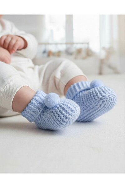 ARYA STYLE Yenidoğan Bebek Triko Akrilik Yün Ponpon Örgü Hediyelik Patik (0-6...