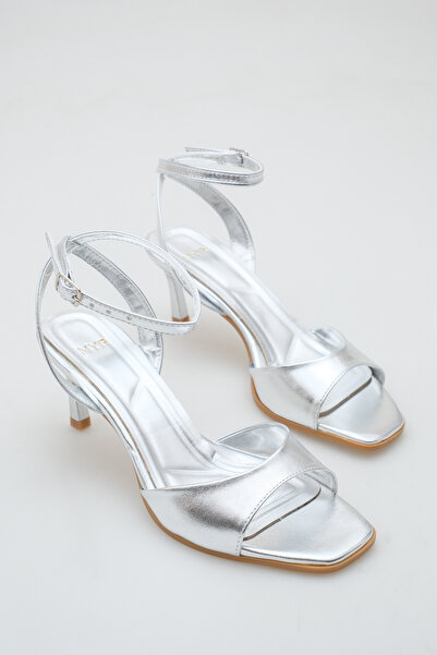 meyra'nın ayakkabıları Women's Silver Shiny Ankle Strap Heeled Shoes