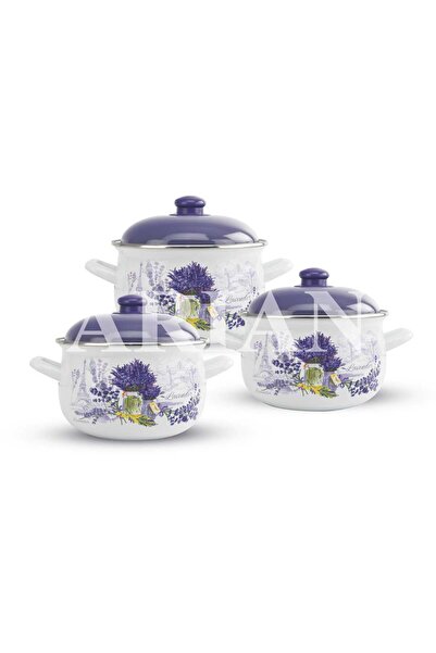 Arian Set of 3 Enamel Pots with Lid Arian, 3.8 liters, 4.8 liters, 6.2 liters...