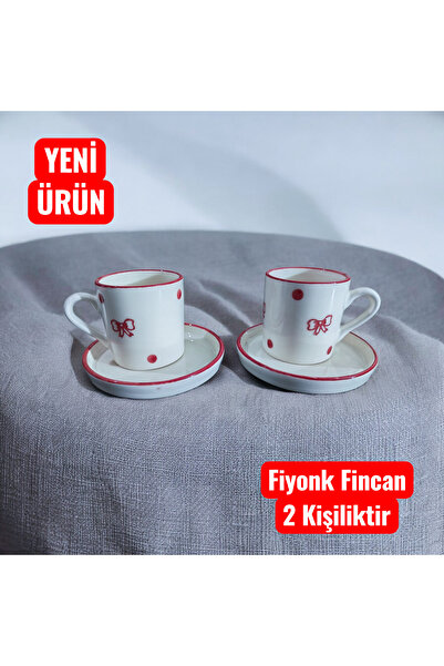 Ganita home Coffee Cup Bow & Polka Dot Red Ribbon 2 Person Set 4 Pieces