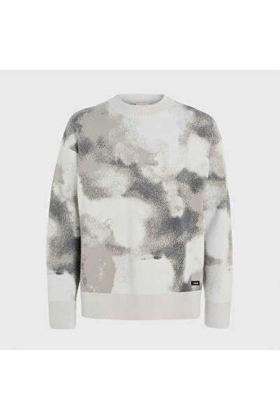 Calvin Klein All-Over-Print Erkek Bej Sweatshirt