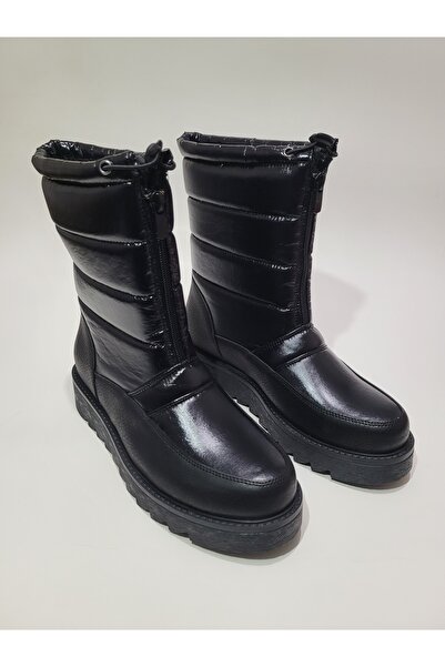 TİME Kadın Siyah & Parlak Siyah Fermuarlı Kar Botu