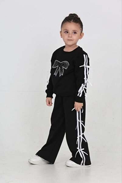 ARBİ kids Girl's Ribbon Detail Stylish Quality Pattern Sweet Two-Piece Set wi...