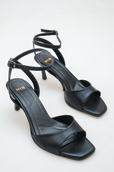 meyra'nın ayakkabıları Women's Black Shiny Ankle Strap Heeled Shoes