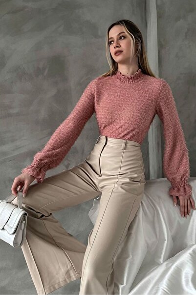 Lux Home Istanbul Women's Stand Collar Feather Blouse