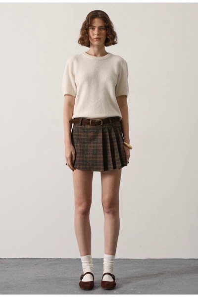 İldies store Ekoseli şort etek