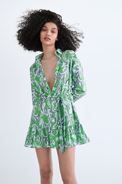 Lux Home Istanbul Patterned and Belted Short Shirt Dress