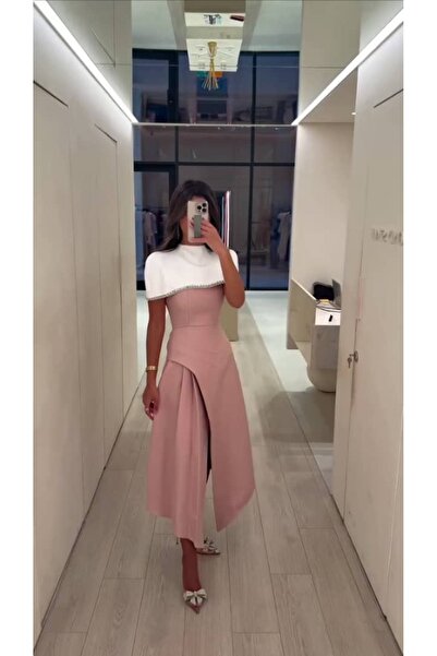 Princess costumes Elegant and luxurious midi crepe evening dress with a cryst...