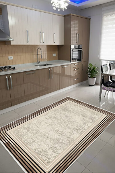 CENTER AVM Kahverengi Halı Mutfak Halısı Makinede Yıkanabilir Halı Kaymaz Tab...