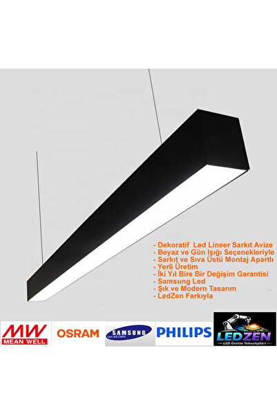 ledzen Lineer Sarkıt 150 cm 54W Siyah Kasa (Askı Aparatı Dahil )