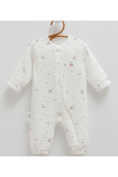 Caramell İncibaby 100% Cotton Family Star Muslin Fabric Baby Boy Zippered Sum...