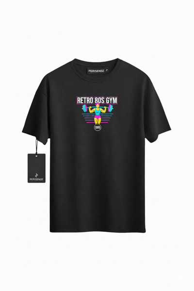 PERISENSE Unisex Retro 80S Gym Printed Premium Combed Cotton Oversized T-Shirt