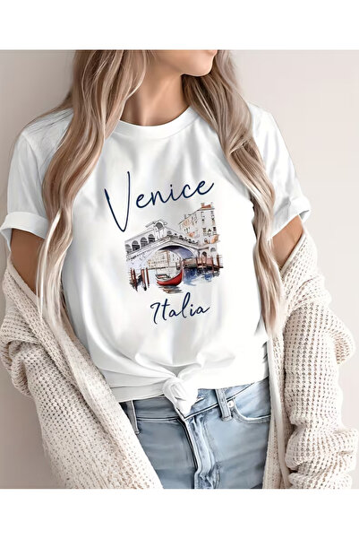 shi dumanlar giyim تيشيرت للجنسين بتصميم خليج/فينيسيا إيطاليا مطبوع عليه حرف ...