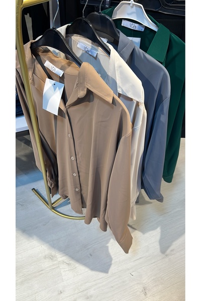 nefes butik Kırışmayan Gri Kadın Gömlek – Ütü Gerektirmeyen Şık & Rahat Model