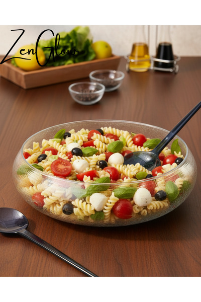 ZenGlow California Lüx Şık Cam Salata/Meyve Kasesi 30 Cm