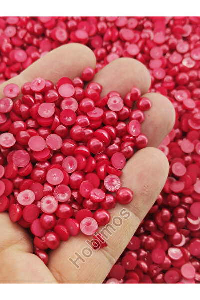 Hobimos 100 Adet 6 mm Kırmızı Renkli Plastik Yarım İnci Boncuk - Deliksiz Süs...