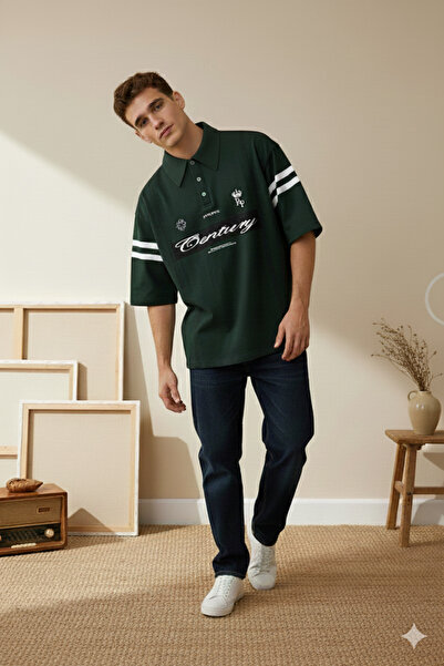 Wonraces Men's Oversized Printed Short Sleeve Polo Neck T-Shirt