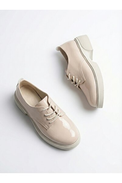 JOİN POLO Bej Nude Rugan Oxford Ayakkabı / Kalın Tabanlı Bağcıklı Günlük Model