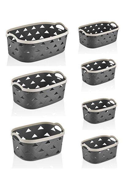 Sungroup Leather Design 7 Different Sizes Basket Set - Bathroom and Kitchen O...