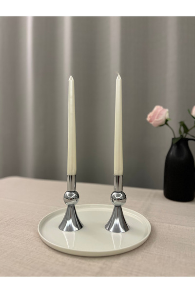 LUXAY HOME GÜMÜŞ RENGİ PISA 2'Lİ ŞAMDAN & MUMLUK SETİ