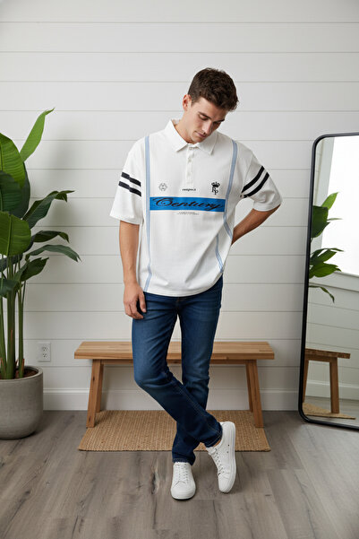 Wonraces Men's Oversized Printed Short Sleeve Polo Neck T-Shirt