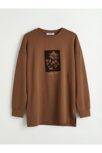 LC Waikiki Brown Printed Soft Touch Oversized Women's Sweatshirt Tunik from G...