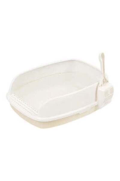 MBS Large Open Cat Litter Box Prevents Splashing White/Beige