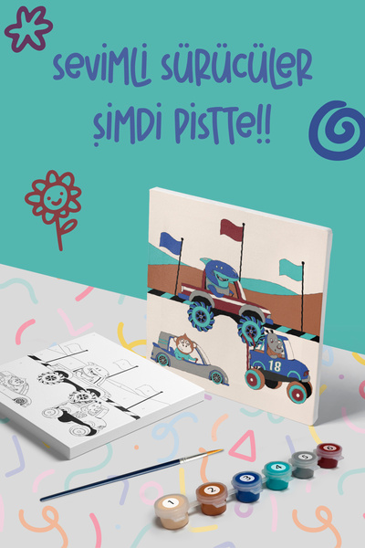 Mind & Play Macera Yarışı Temalı Çocuk Tuval Boyama Seti | Tuval + 6 Renk Akr...