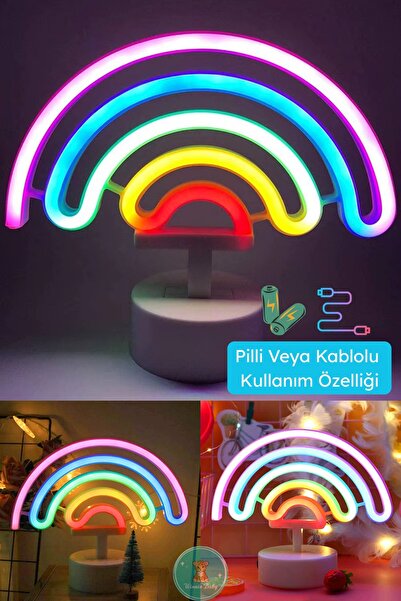 Winnie Baby Gökkuşağı Neon Led - Usb'li ve Pilli Masa Lambası Çocuk Odası Gec...