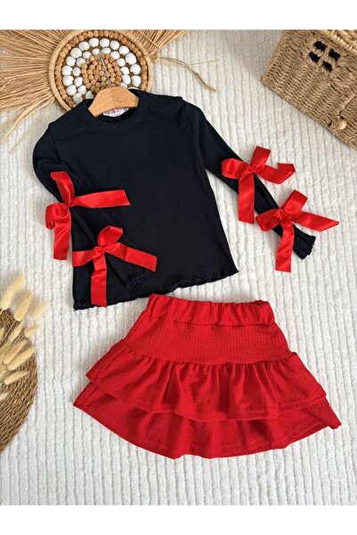 sobekidstore Girl's Ribbed Knit Piece Skirt Suit Full Fit Skirt and Bluse Set